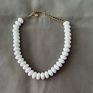 Vintage White Bead Choker Necklace on Gold Tone Chain